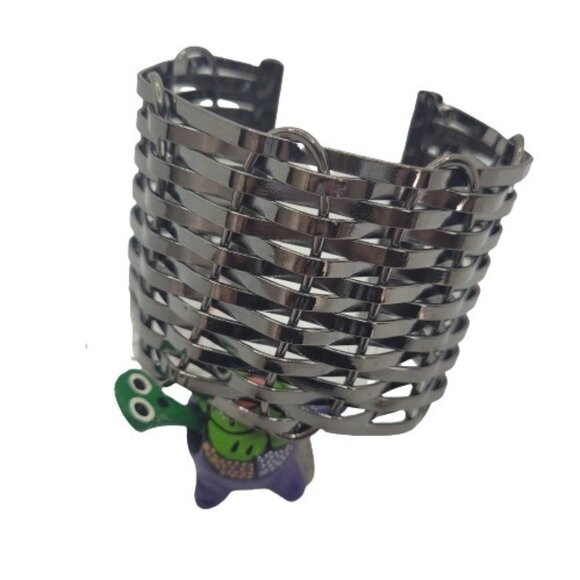 Women's Chainmail Style Metal Cuff Wide Bracelet, #4 - Picture 1 of 4